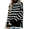 thumbnail image 5 of EFINNY Women's Striped Sweater Turtleneck Knitted Pullover Casual Autumn Winter Long Sleeve Sweater, 5 of 7