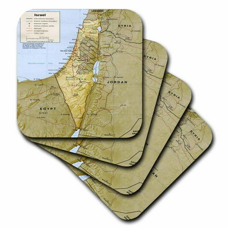 

3dRose Print of Textured Look Topographic Israeli Map Soft Coasters set of 4
