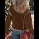 thumbnail image 4 of Suéteres para Mujer, Cuello Redondo Liso, Corte Holgado, Larga, Punto en Contraste, Jersey, Tops Marrón XL, 4 of 7