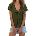 thumbnail image 3 of Women Summer Cable Knit Cardigan Sweater Tie Front V Neck Oversized Knitwear Green L, 3 of 8