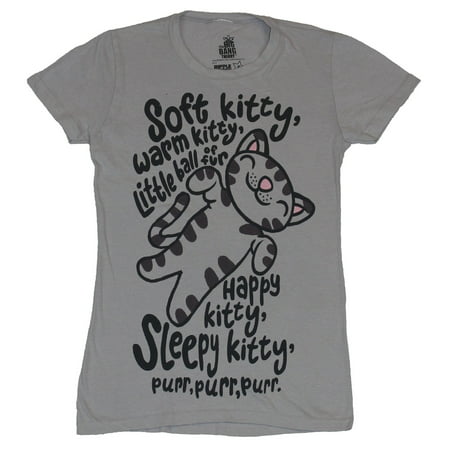 Big Bang Theory Girls Juniors T-Shirt - Soft Kitty Warm Kitty Ball Of Fur (Girls At Our Best Warm Girls)