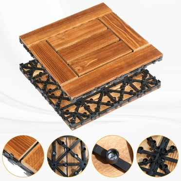 Zimtown Deck Tiles Wooden Interlocking Flooring Tiles,11.8"x11.8" (9 Pcs)