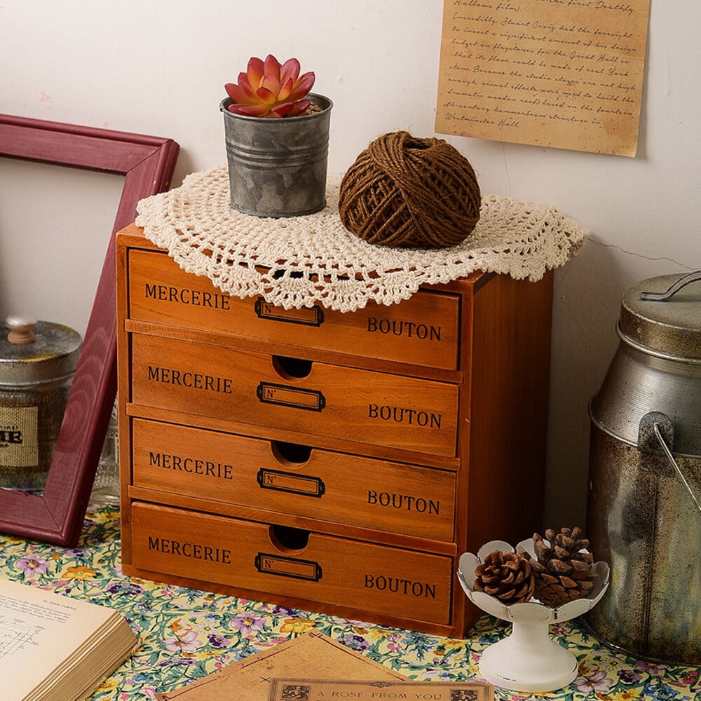 Desk Organizer with Drawers,Wooden Storage Box Drawer Organizer, 4 Drawer