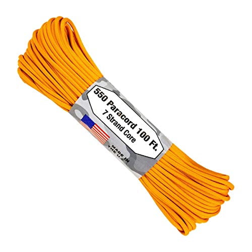 Atwood Rope MFG 550 Paracord 100 Feet 7-Strand Core Nylon Parachute Cord Outside Survival Gear Made in USA | Lanyards, Bracelets, Handle Wraps, Keychain (AFG - Air Force Gold)