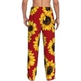 thumbnail image 3 of Picia Sunflowers On Red Mens Soft Woven Cotton Elastic Waistband Sleep Pajama Pant Lounge Sleep Pant With Pockets And Drawstring-, 3 of 9