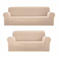 thumbnail image 2 of Sapphire Home 2-Piece Sofa and Loveseat Slipcovers, Couch Covers Set, Form fit Stretch, Wrinkle Free, Furniture Protector, Sofa Covers for Living Room, Diamond Pattern Polyester Spandex (Beige/Ivory), 2 of 4