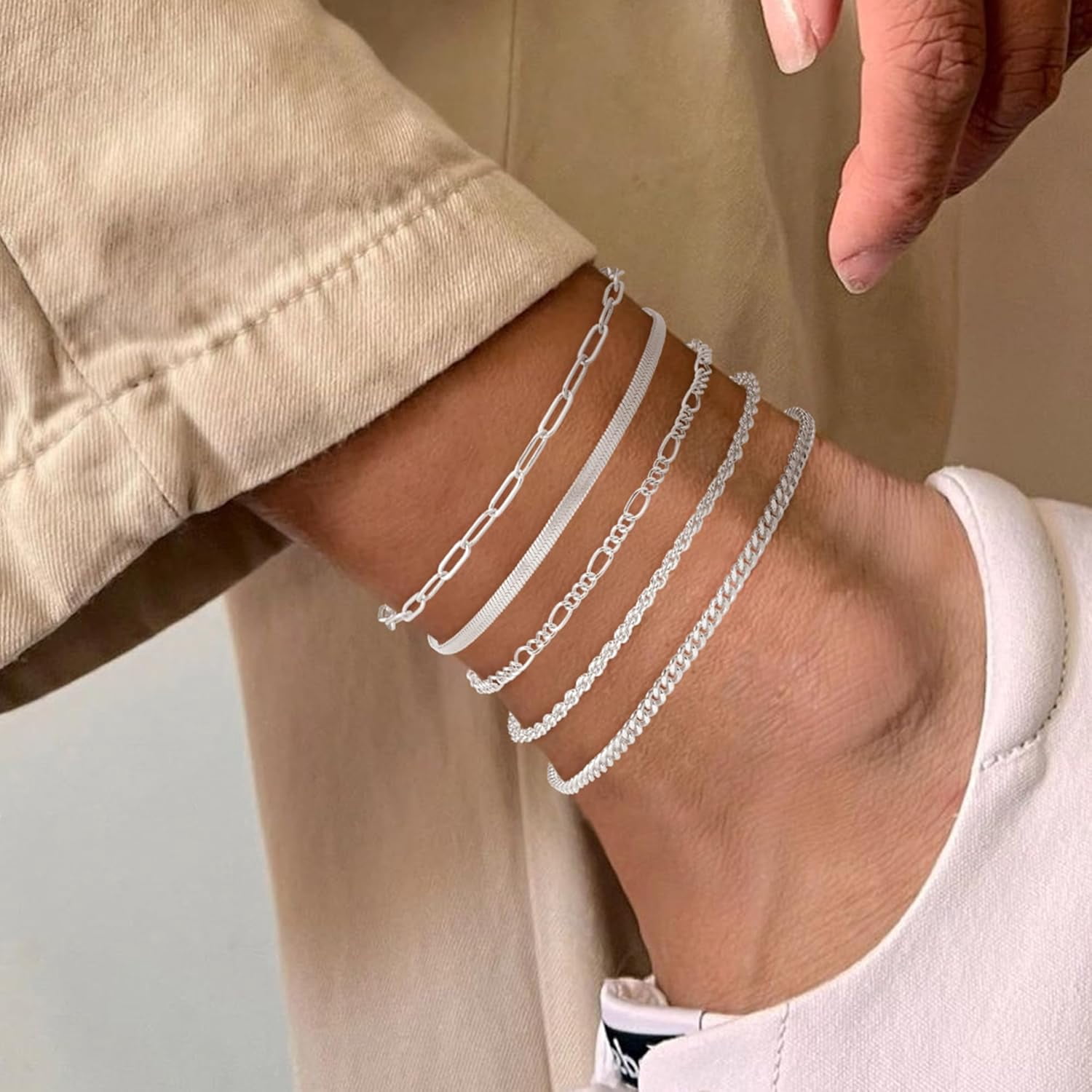 18K Gold/Sterling Silver Plated Anklet Bracelets for Women Waterproof Plus Size Cuban Link Chain Ankle Bracelet for Large Ankle 9-12inch