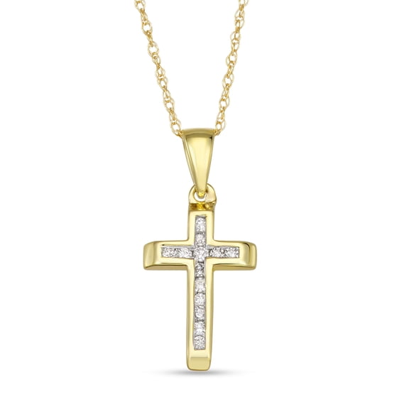 10K Gold 0.10 Carat TW Natural Diamond Cross Pendant Necklace for Men & Women with Channel Setting – H-I Color I1-I2 Clarity Stones