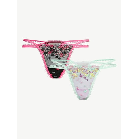 

Sofia Intimates by Sofia Vergara Women s Strappy Embroidered Thong Panties 2-Pack