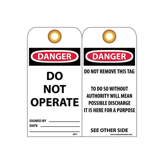 National Marker Accident Prevention Tags Danger Do Not Operate 6X3 Unrip Vinyl 25/Pk W/ Grommet