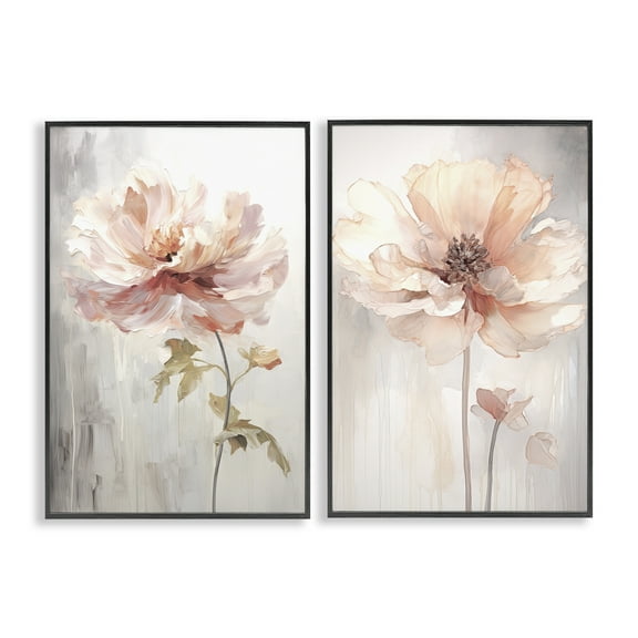 Stupell Industries Soft Pink Budding Flowers Plants & Flowers Painting Black Framed Art Print Wall Art, 12 x 18, Set of 2