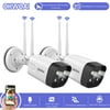 [2 Pack] 3.0MP Home Surveillance Camera with Floodlights,OHWOAI Outdoor Wi-Fi IP Camera with Two-Way Audio