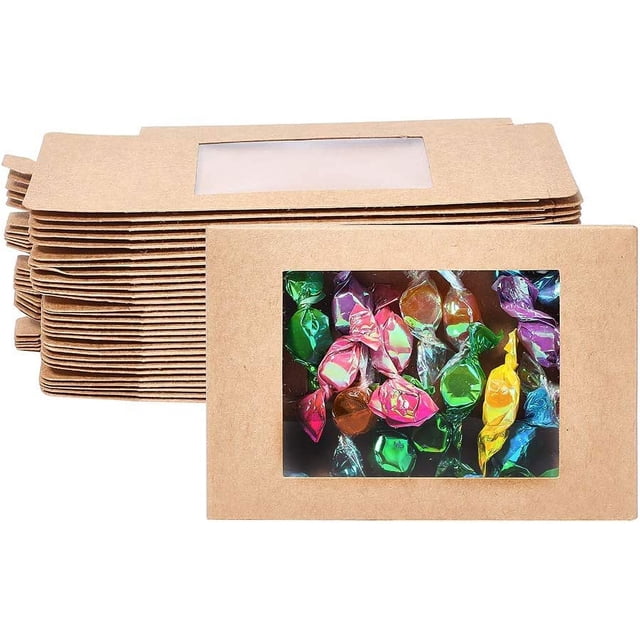 30 paquetes de cajas de papel kraft de 5x3x0.6 pulgadas para repostería con ventana de PVC transparente, ideales para dulces, galletas y otras artesanías.
