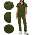 thumbnail image 2 of Afelkas Women's Scrub Set V-Neck Top and Jogger Pants Uniform 2 Piece Outfit Soft Stretch Workwear Medical Nursing Suit Pockets Army Green,XXL, 2 of 7