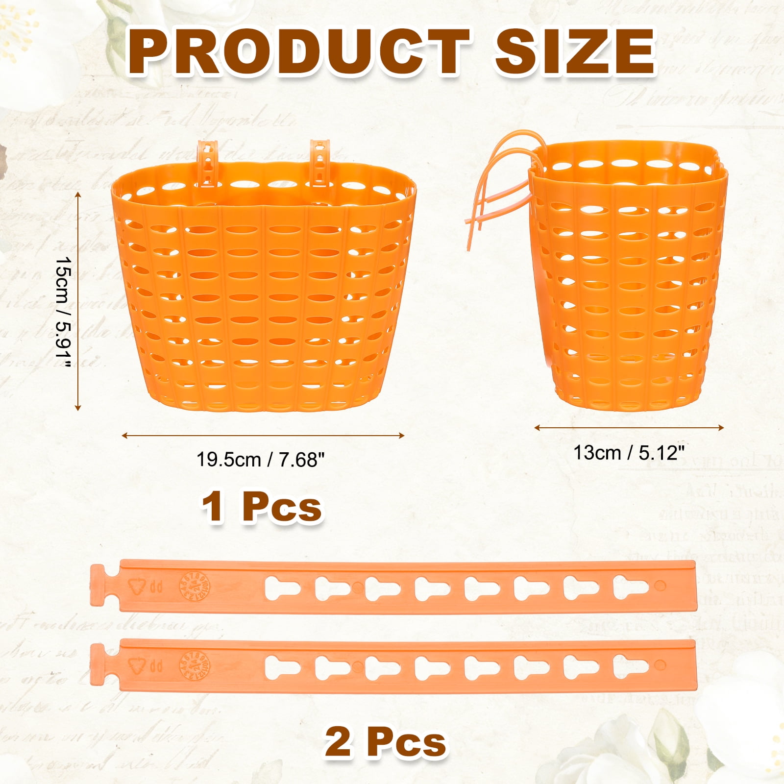 Uxcell Bike Basket, Plastic Bicycle Basket Adjustable Front Baskets with 2 Adjustment Buckles Unisex Strong Load 7.7 x 5.1 x 5.9" & Orange-Fitting For(Most Bikes/Tricycle/Scooters)