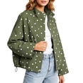 thumbnail image 2 of Sheghy Women Polka‑Dot Zip Up Lapel Jacket Drawstring Hem Relaxed Fit Lightweight Outerwear with Side Pockets Fall, 2 of 7