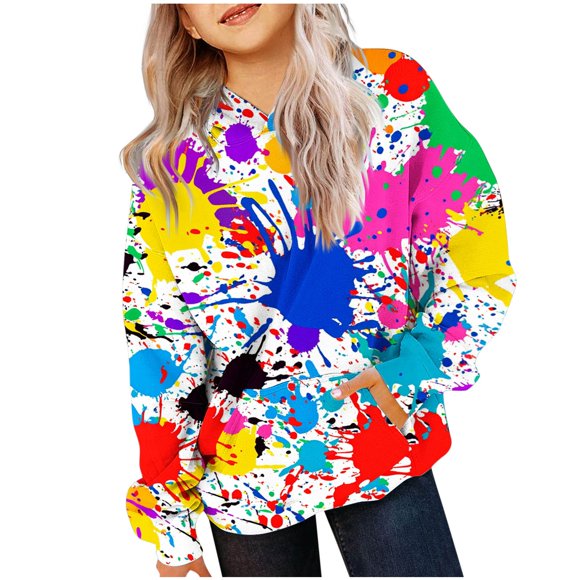 MKOSPLRT Chandails à Capuchon Surdimensionnés pour Adolescente 4-14 Ans Manches Longues Épaules Tombantes Chandails Amples à Enfiler Hauts Chandails Graphiques Amusants avec Poche
