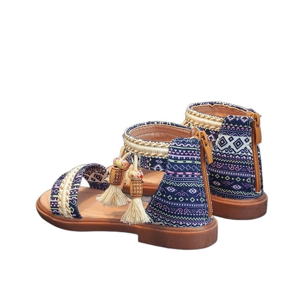 Girls Summer Roman Sandals Soft Sole Ethnic Boho Flat Casual Footwear For Kids
