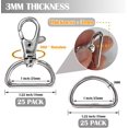 thumbnail image 2 of PinesC Keychain Clip Hooks with D Ring Swivel Snap Hooks 1 inch Key Chain + Metal D Ring 1 inch 50 Pack for Lanyard Clips,Lanyard Clasp,Purse,Hardware,Sewing,Keychain Making Key Chain Clips, 2 of 5