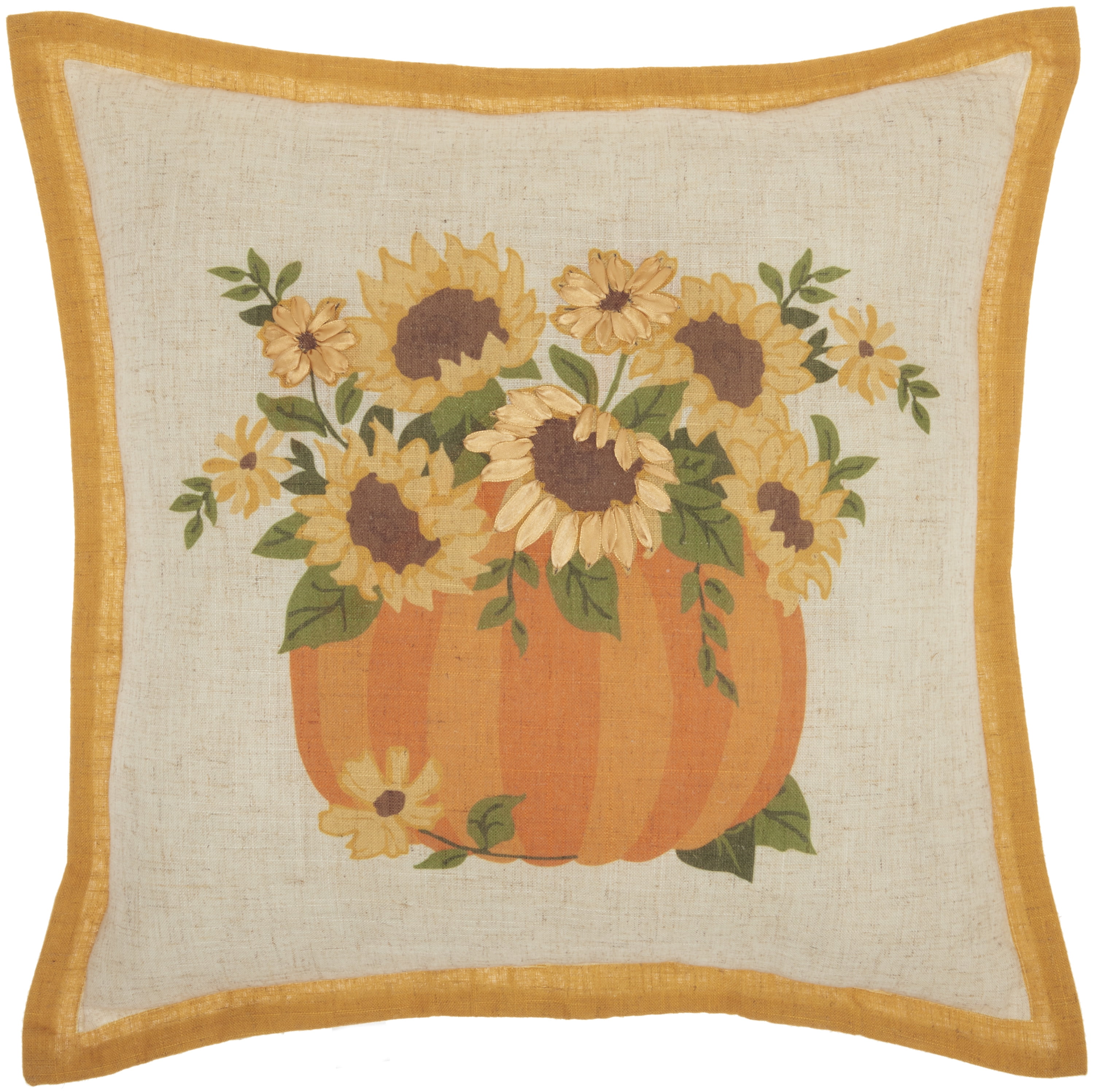 Nourison Holiday Pillows "Sunflowers Pumpkin" Natural Decorative Throw