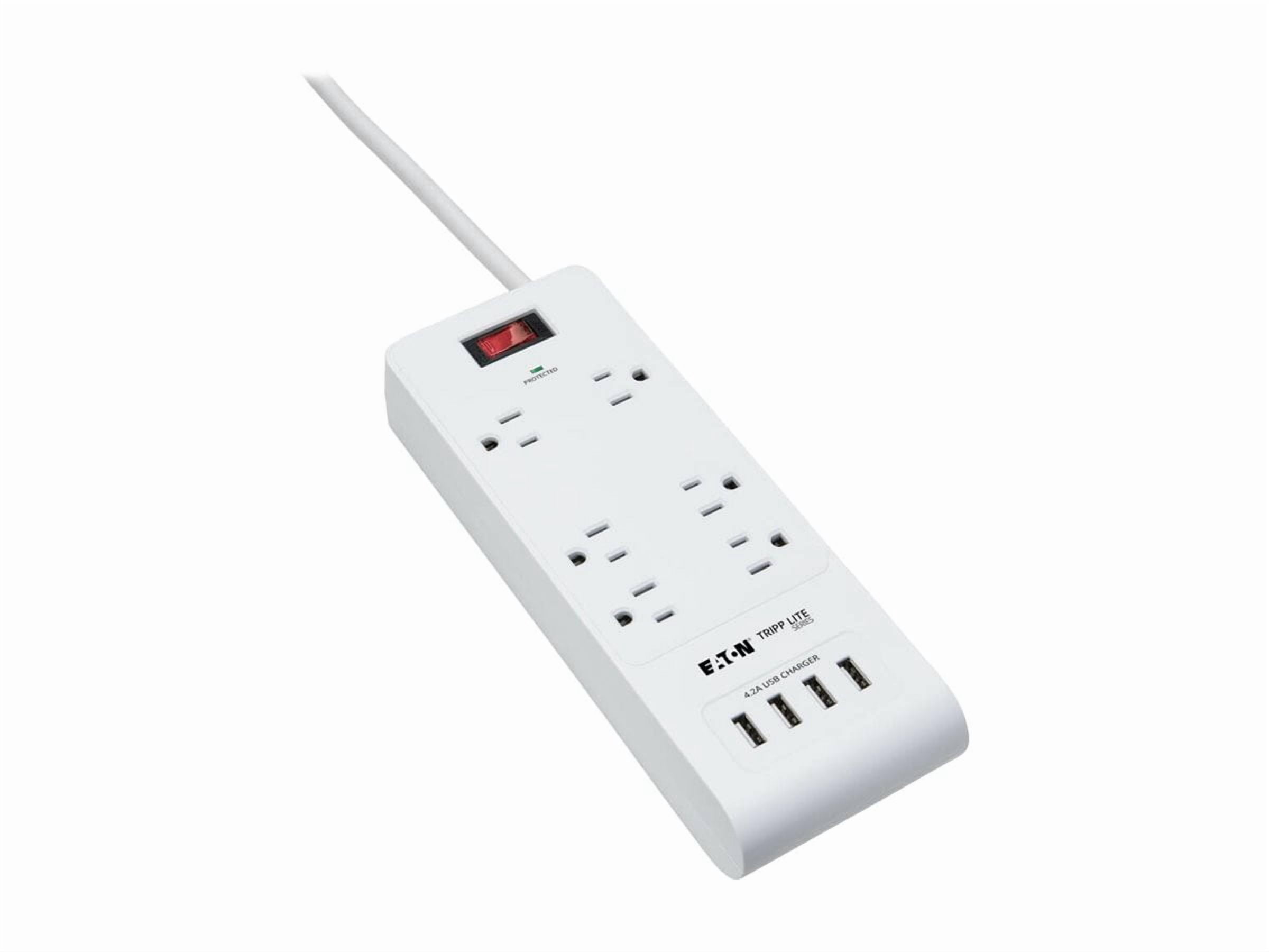 Tripp Lite 15ft 6-Outlet 4 USB Surge Protector Power Strip White TLP64USBRA15