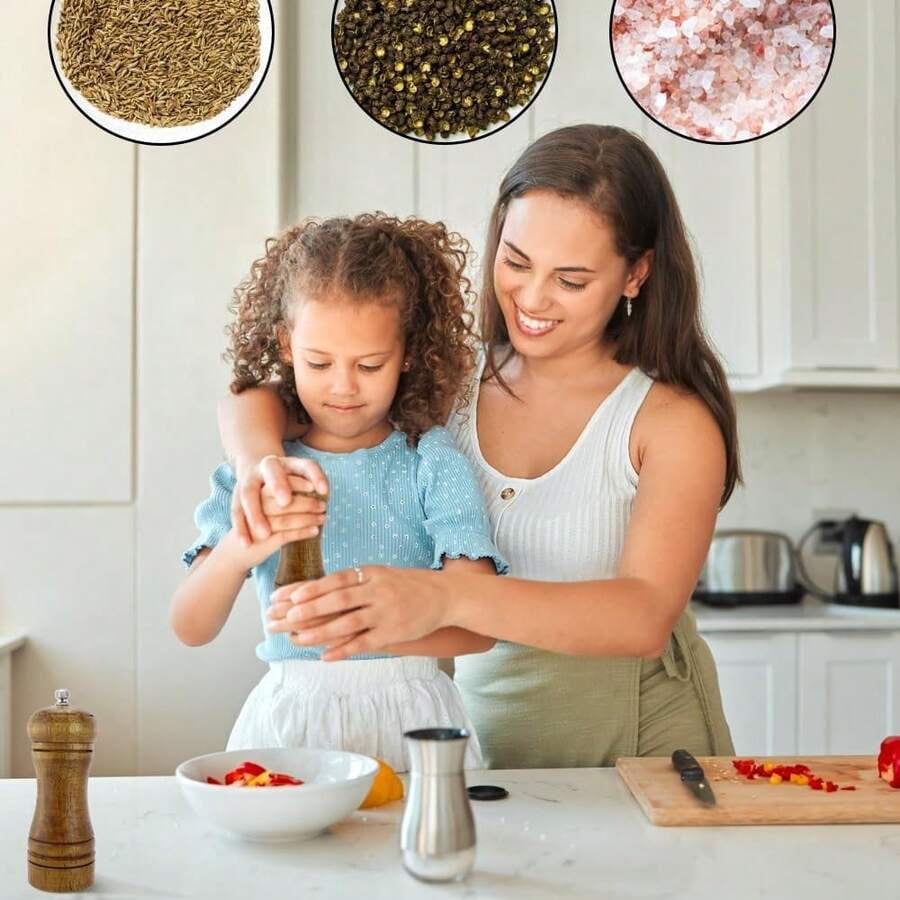 2PCS 5.7-Inch Wooden Pepper Grinder With Adjustable Grinding. This Wooden Pepper Grinder Or Salt Grinder Features An Adjustable Ceramic Rotor For Easy Use.