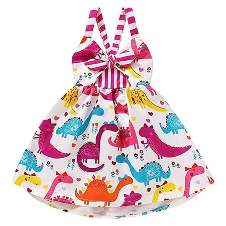 

ZMHEGW Party Dresses For Toddler Girls Baby Sleeveless Floral Strap Backless Dinosaur Donut Princess Birthday Beach Dress