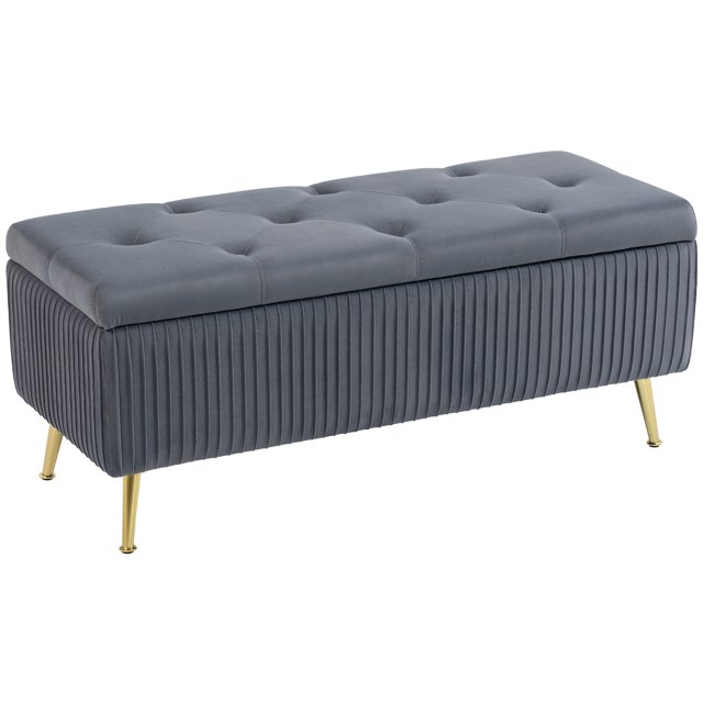 HOMCOM Storage Ottoman Bench with Steel Legs, 43 Inch Large Storage Chest