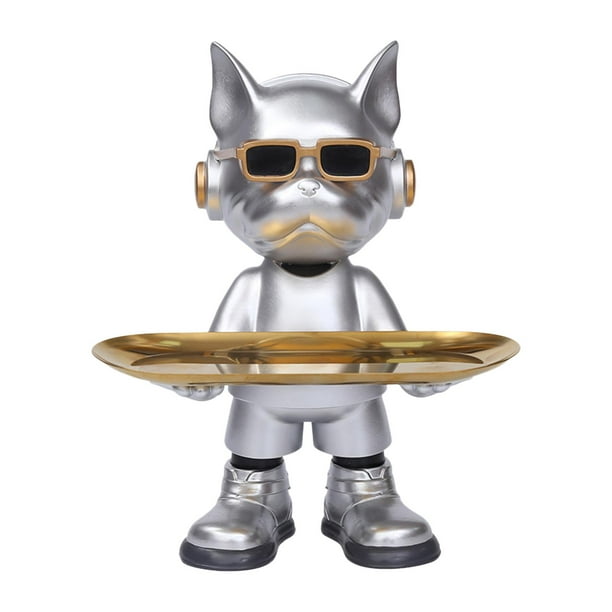 Bandeja de almacenamiento para perros, bandeja novedosa para joyas, soporte para llaves y bocadillos, escultura de resina de animal Argén