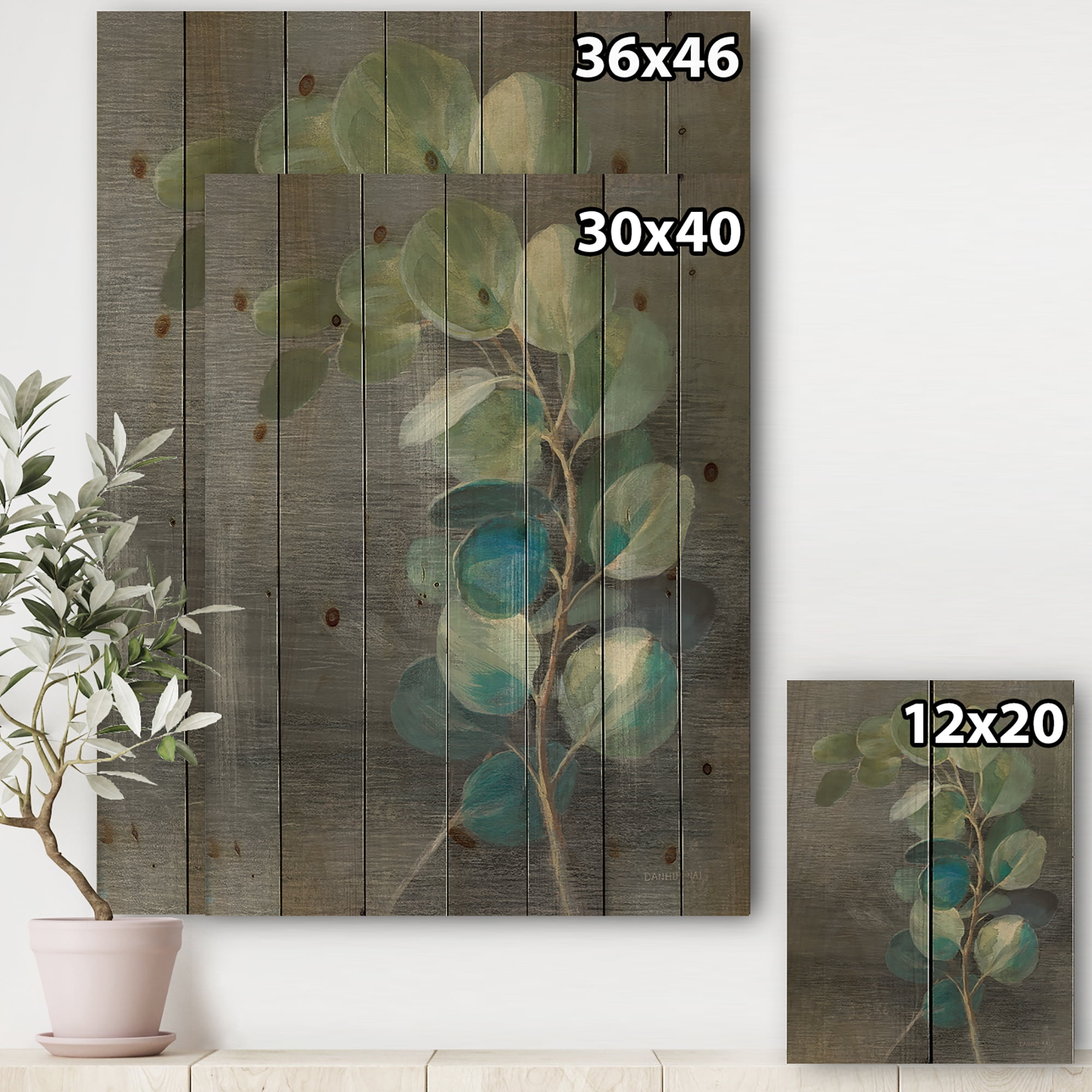 Designart 'Fresh leaves II' Traditional Print on Natural Pine Wood