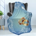 thumbnail image 4 of Wedding Soft Flannel Fleece Blanket, Celebration Ornament Frame 2 Flying Doves Heart Shapes Wedding Rings, Cozy Plush for Indoor and Outdoor Use, 70" x 90", Blue White Pale Caramel, by Ambesonne, 4 of 5
