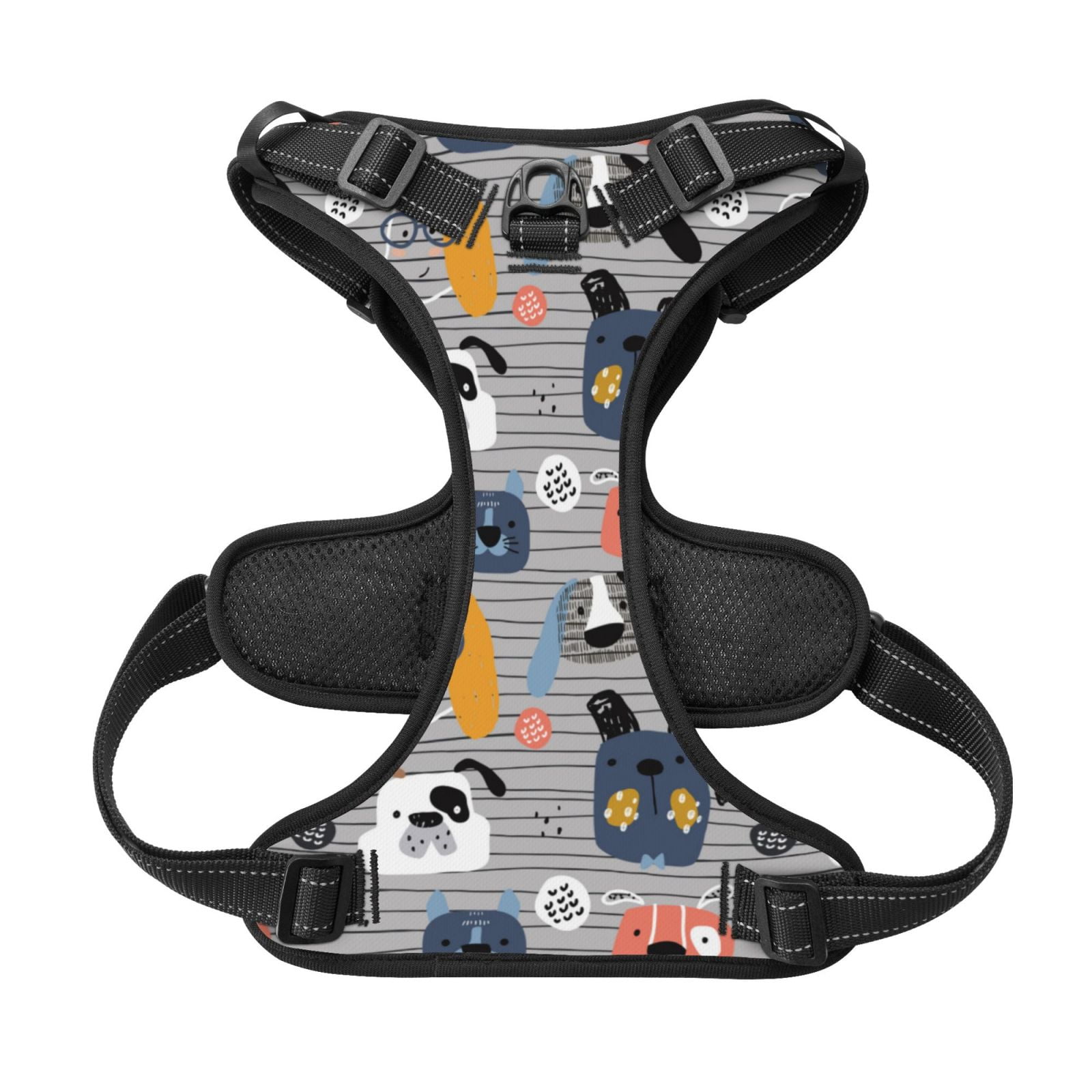 Kdxio Dog Print No Pull Dog Harness Adjustable Reflective Oxford Easy Control Medium Large Dog Harness for Training and Everyday-Large
