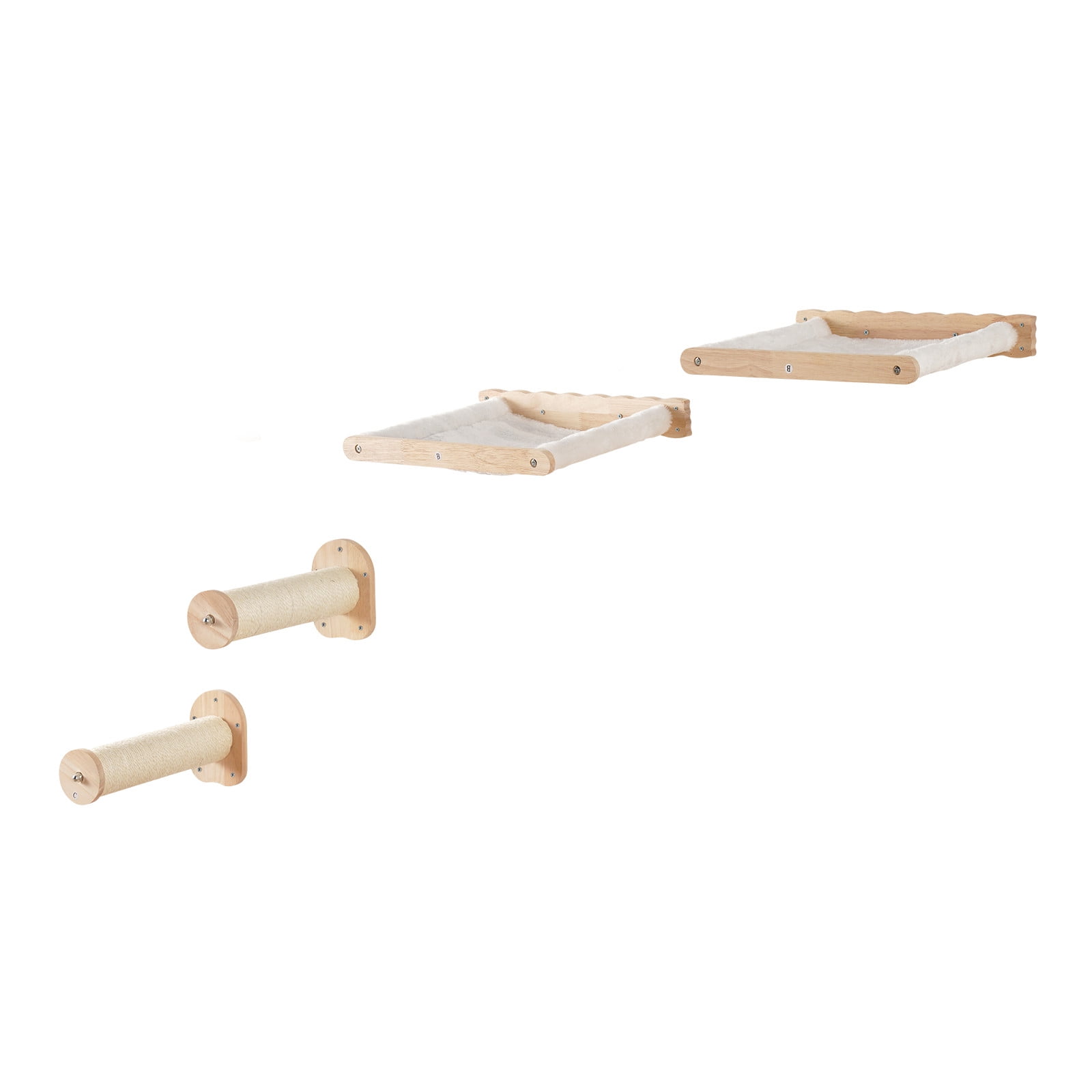 Favory Wall Mounted Cat Shelves, Perches with Jumping Posts & Hammocks, Removable & Washable Coral Fleece for Sleeping, Playing, Climbing, Set of 4