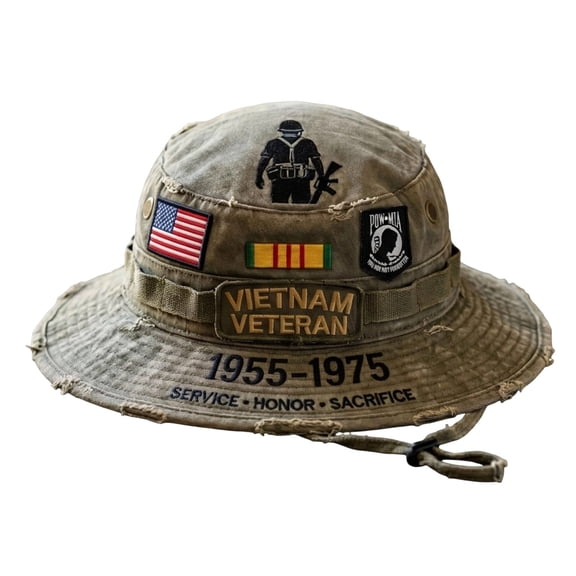 WEIOUKC Embroidered Veteran Boonie Hat, Embroidered Patriotic Military Bucket Hatï¼ for Fishing, Hiking,Veterans Day Gift for Men