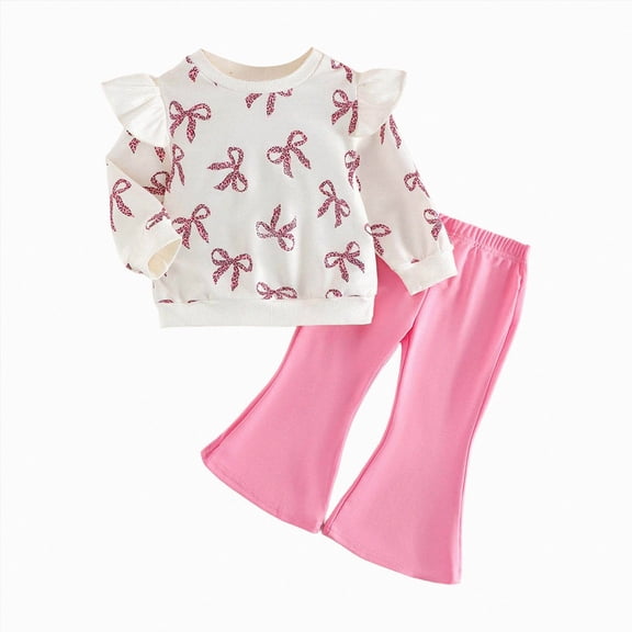 yboeqw Baby Girls Fall Clothes Sets 9 12 18 24 Months 2T 3T 4T Long Sleeve Round Neck Pullover T-Shirt Flare Pants Outfits,Size 6-9 Months