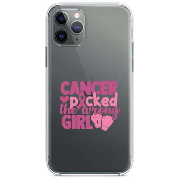 DistinctInk Clear Shockproof Hybrid Case for iPhone 12 Pro MAX (6.7" Screen) - TPU Bumper Acrylic Back Tempered Glass Screen Protector - Pink Ribbon Cancer Picked the Wrong Girl