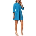 thumbnail image 2 of Vestido de camisa para mujer Inspire Chic de manga 3/4, con botones, mini vestido, azul lago, talla S, 2 of 5