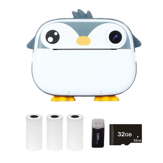 Kids Camera Instant Thermal Printer 2.4 Inch Screen Dual Camera Support Timer Shooting 1080P Video Recording Thermal Inkless Printing with 3 Rolls White Print Paper+32G Memory Card+Card Reader