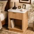 thumbnail image 2 of UHOMEPRO Modern Nightstand with Faux Marble-Look Top, Natural Bedside Table with with Storage Drawer and Open Shelf, Wooden Bedside Storage Cabinet Unit for Bedroom, Guest Room, Dorm, 2 of 7