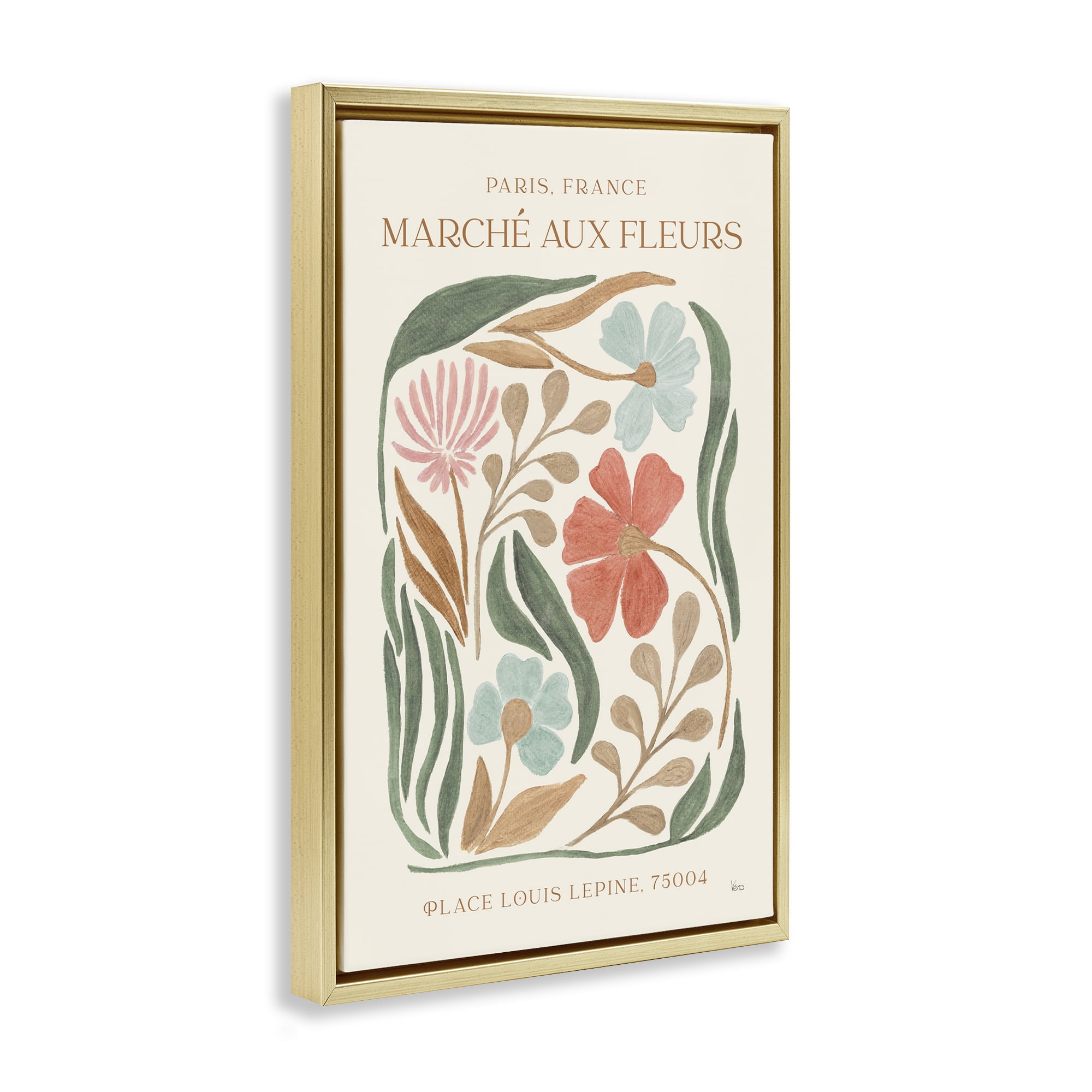 Stupell Industries French Floral Painting Botanical & Floral Painting Gold Floater Framed Art Print Wall Art, 21 x 31