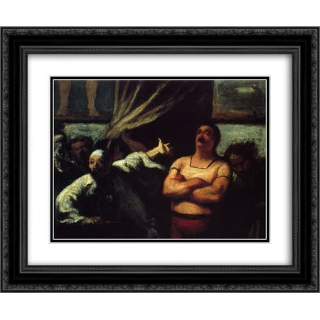 Matt Booth - Honore Daumier 2x Matted 24x20 Black Ornate Framed Art Print 'Barker at a fair booth'