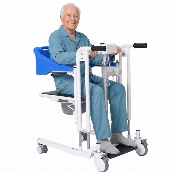 Electric Patient Lift Transfer Chair with Commode Portable Adjustable Height Medical Lift Aid for Elderly Disabled Adults, 330lbs Capacity