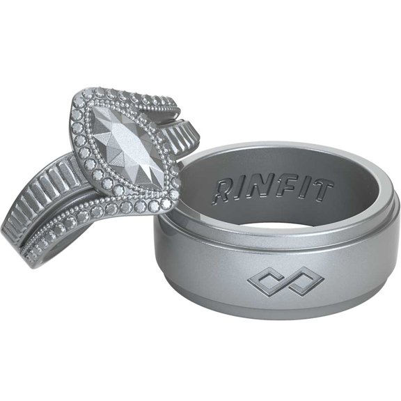 Rinfit Silicone Rings for Women & Men - Couple Sets Rubber Wedding Bands - Infinity & Diamond Marquise Silver