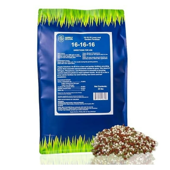 16-16-16 Complete Lawn & Garden All Purpose Granular Fertilizer - The Ultimate Plant Food for Greenery & Vibrant - for All Plants, Vegetables, Fruits, and Berries - 25lbs