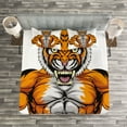 thumbnail image 3 of Ambesonne Animal Quilted Bedspread Set 3 Pcs, Wildlife Savannah Tiger Art, King Size, Pale Grey and Marigold, 3 of 3