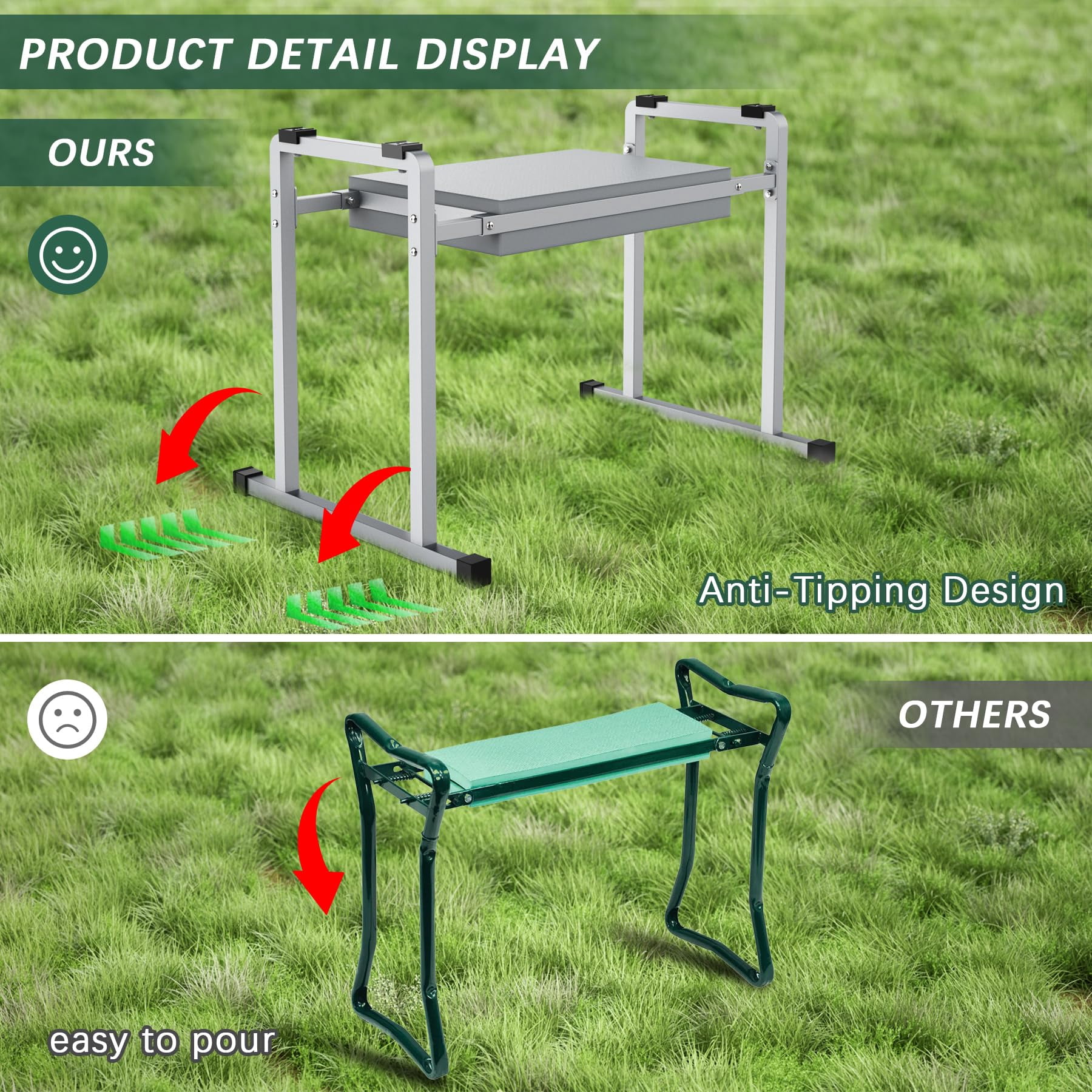 Garden Kneelers Seat, Stable and Save Anti-Tipping Design  Wider Garden Kneeler and Seat with Handle, Heavy Duty Gardening Stool for Seniors, Gardening Weeding Bench for Gardeners Parents - Green