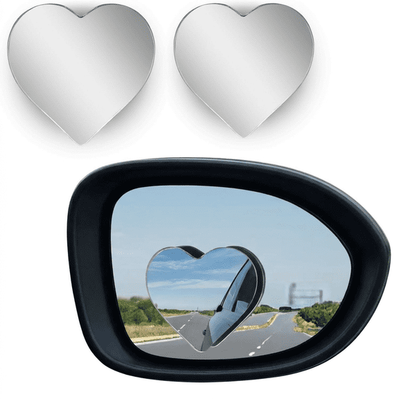 Heart Shaped Blind Spot Mirrors 2 Pack, HD Glass Side Mirror Blindspot, Waterproof Stick-On Convex Rear View Mirror, Universal Car Accessories for SUV Sedan.