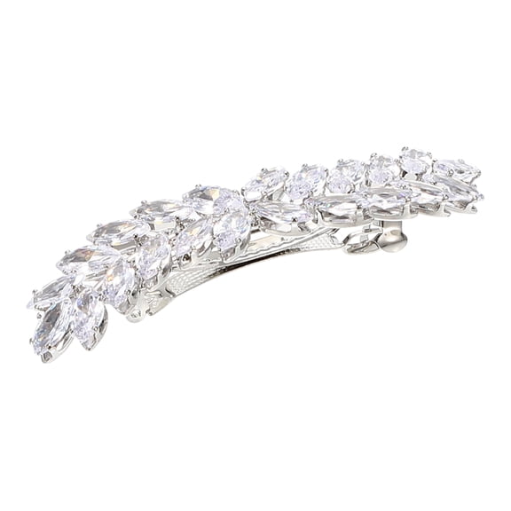 Unique Bargains Faux Crystal Hair Barrettes for Women Rhinestone Hair Clips Leaf French Barrette Hair Clips Silver Tone