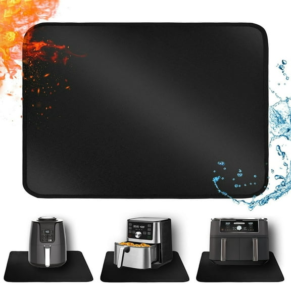 Fireproof 15x18in Heat Resistant Mats-Heat Resistant Mats for Countertop for Air Fryer - Hot Pad Air Fryer Mat Compatible with Ninja, Coffee Maker, Toaster, Oven - Black