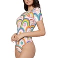 thumbnail image 2 of Naloa Rainbow Flowers Women's Short-Sleeved Onesie, One-Piece Swimsuit for Parties, dates, clubs - Medium, 2 of 9